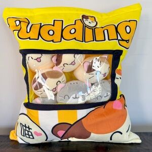 Pudding Cat Kawaii Plush Pillow with 8 Mini Stuffed Kitties Plush Toy